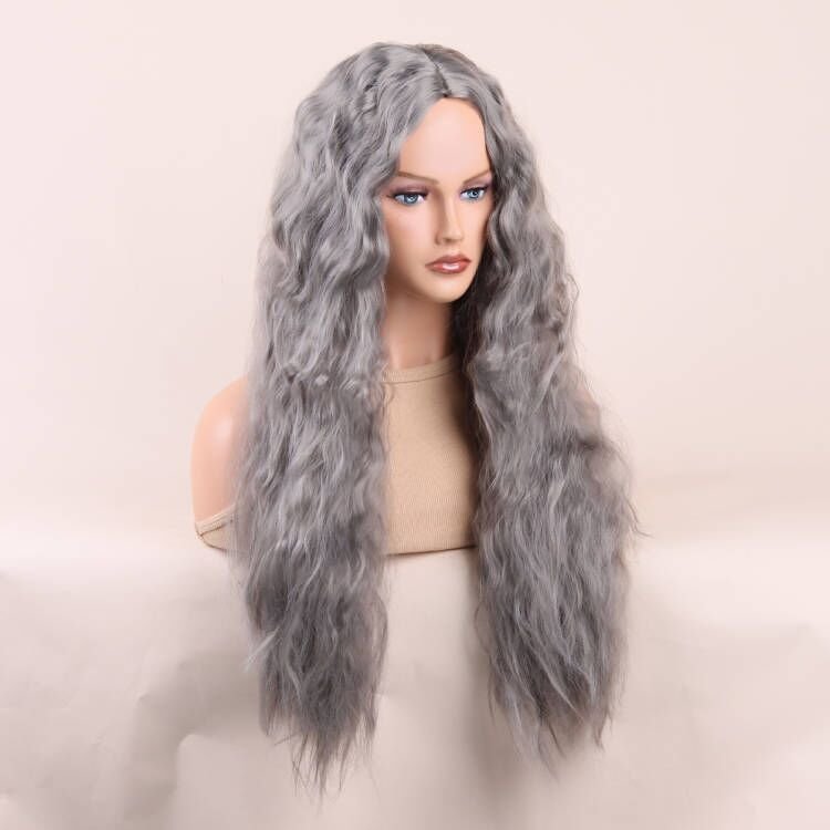 Women Fashion Grey Long Curly Hair Wig