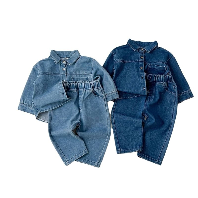 Girl'S Fashion Solid Color Denim Two-Piece Set