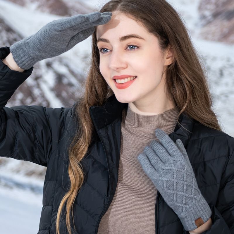 Autumn And Winter Women Fashion Pineapple Flower Single-Layer Five-Finger Warm Touch Screen Gloves