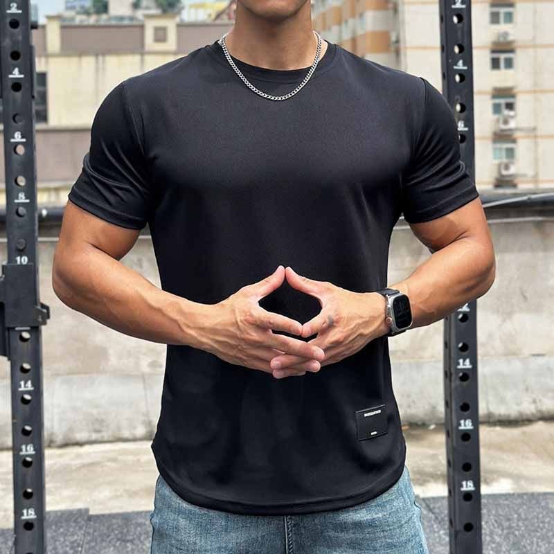 Men Casual Basic Sport Solid Color Short Sleeve Round Neck T-Shirt