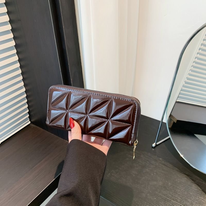 Women Fashion Shiny PU Zipper Rectangular Purses