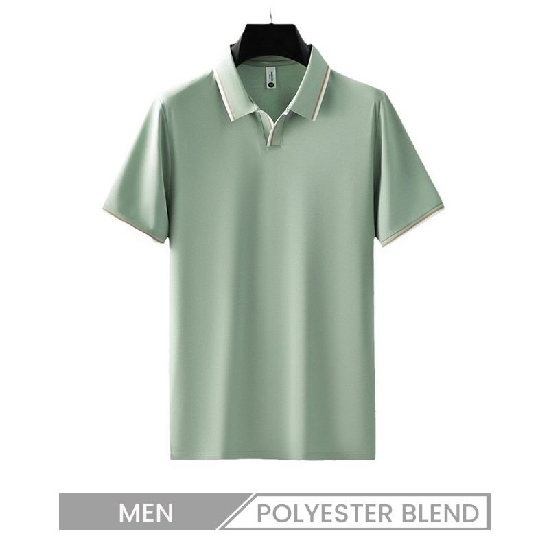 Men Summer High-End Silk Blended Short-Sleeved V Neck Polo Shirt Custom