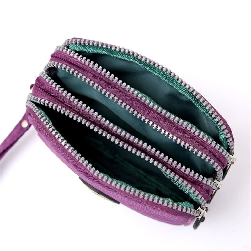 Women Fashion Solid Color Frosted Three-Layer Zipper Storage Purses