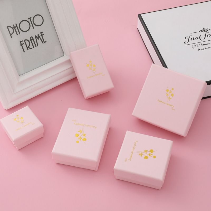 Fashion Pale Pink Bronzing Rose Print Earrings Necklace Jewelry Packaging Box