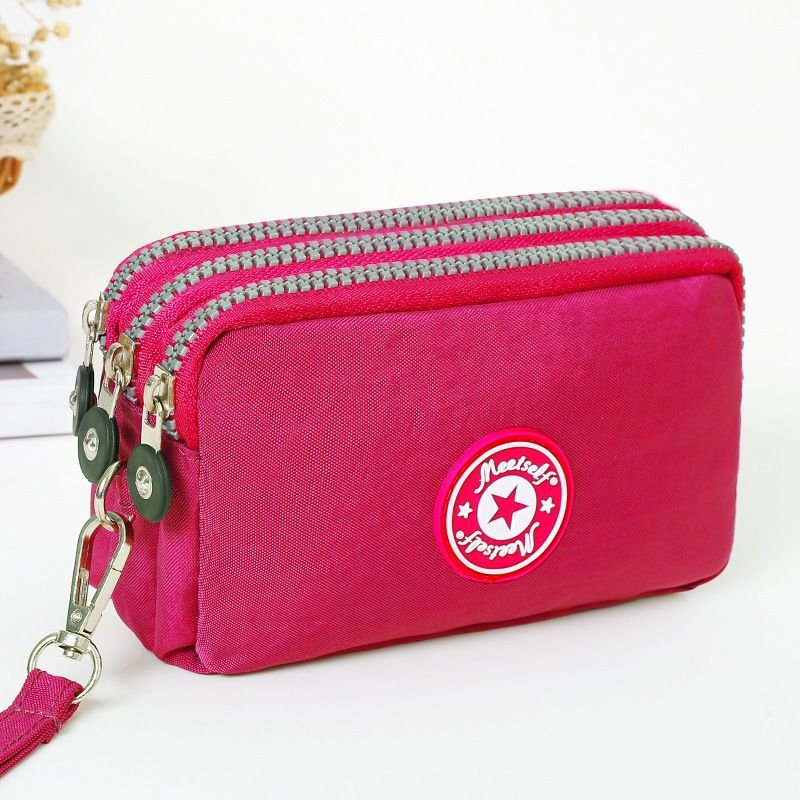 Women Fashion Solid Color Frosted Three-Layer Zipper Storage Purses