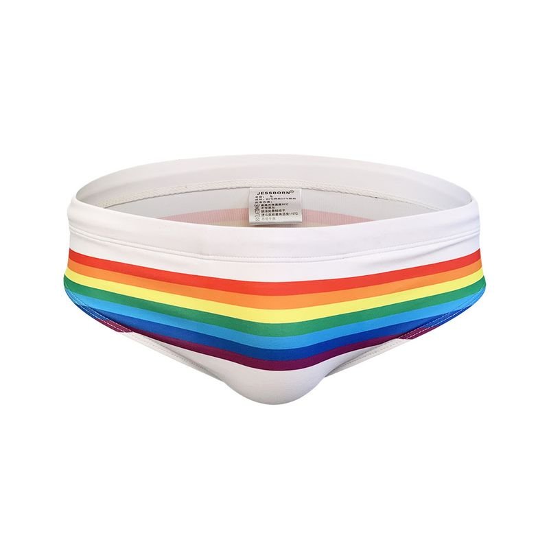 Men'S Fashion Rainbow Stripe Sexy Swim Briefs