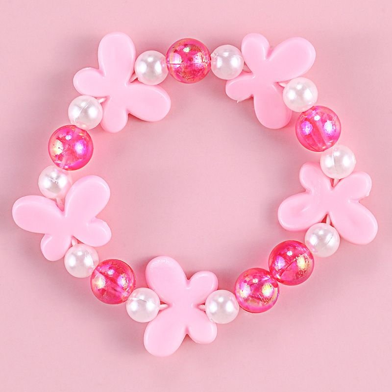 Kids Flower Butterfly Acrylic Princess Series Pink Bracelet Jewelry