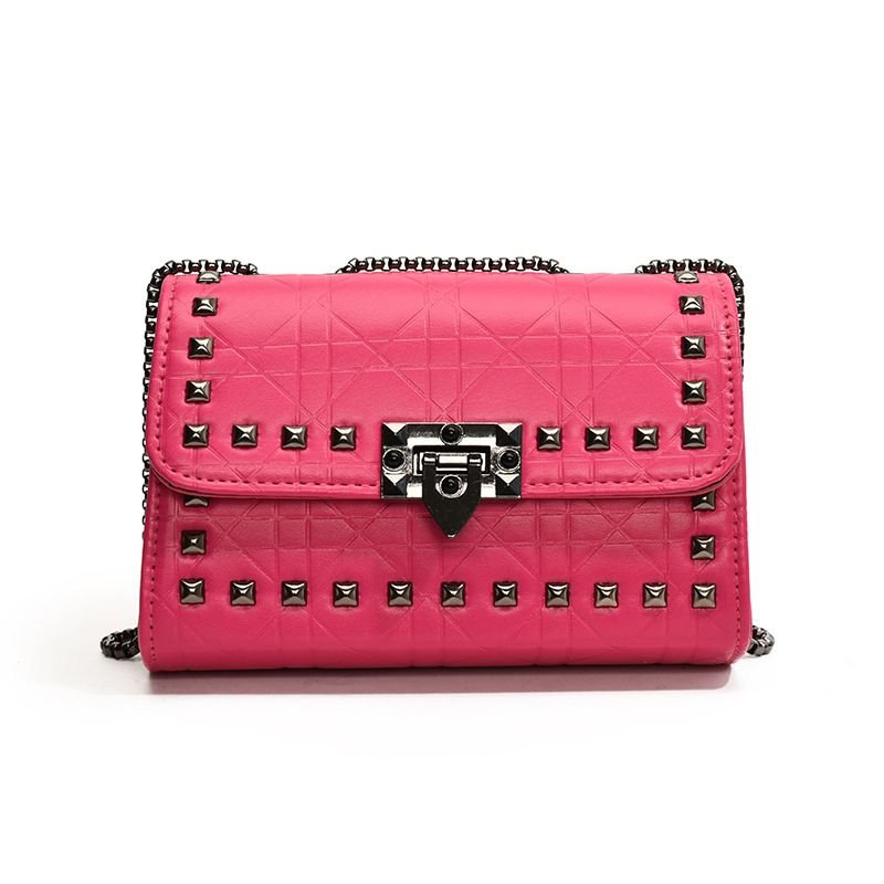 Vintage Solid Color Studded Square Chain Shoulder Bag