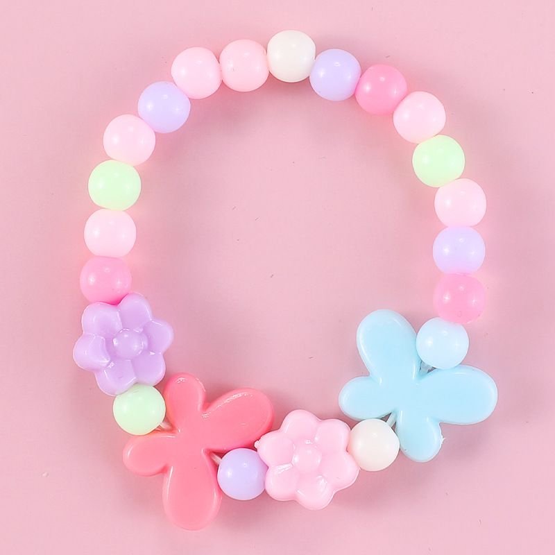 Kids Butterfly Style Acrylic Beaded Bracelet Necklace Set Jewelry