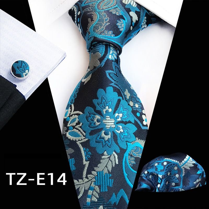 Men Vintage Paisley Flower Printed Tie Pocket Square And Cufflinks Set