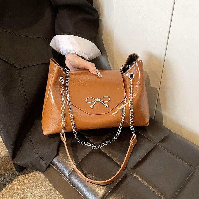 Women Elegant Solid Color Bow Shoulder Bag