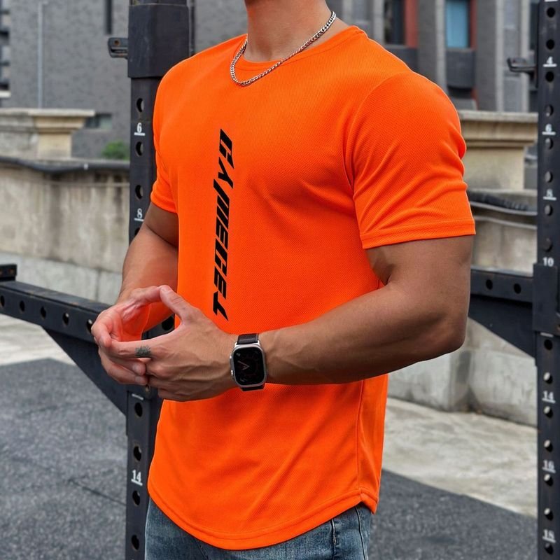 Men Casual Basic Sport Alphabet Print Short Sleeve Round Neck T-Shirt