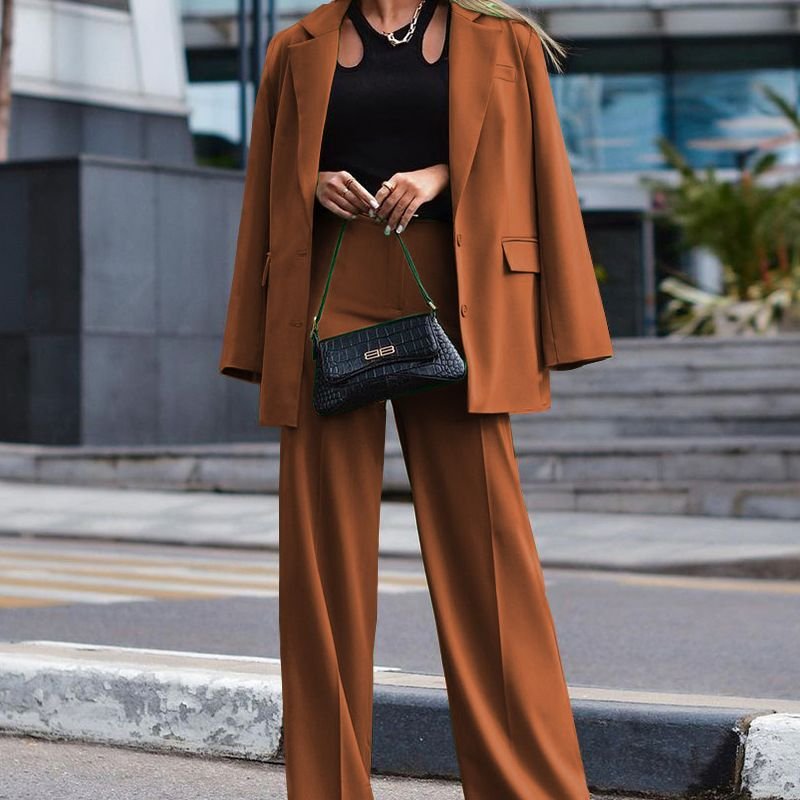 Autumn And Winter Office Chic Women Solid Color Long Sleeve Blazer Suit Pants Two-Piece Set