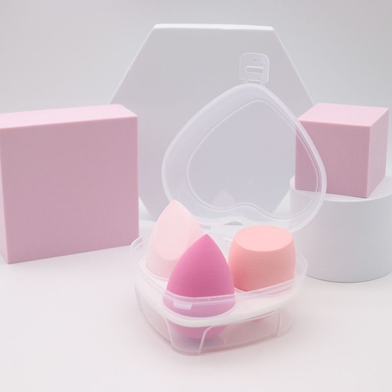 3Pcs/Set Water Drops Slanted Shape Non-Latex Puffs With Heart Pattern Box