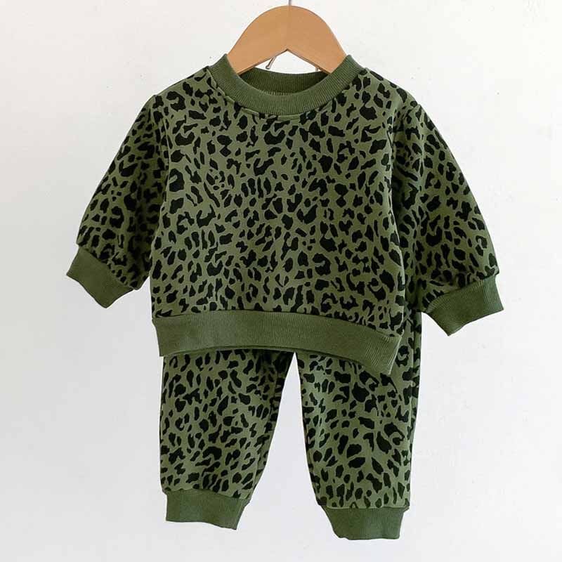 Kids Baby Boys Girls Casual Cute Leopard Print Long Sleeve Sweatshirts Trousers Sets