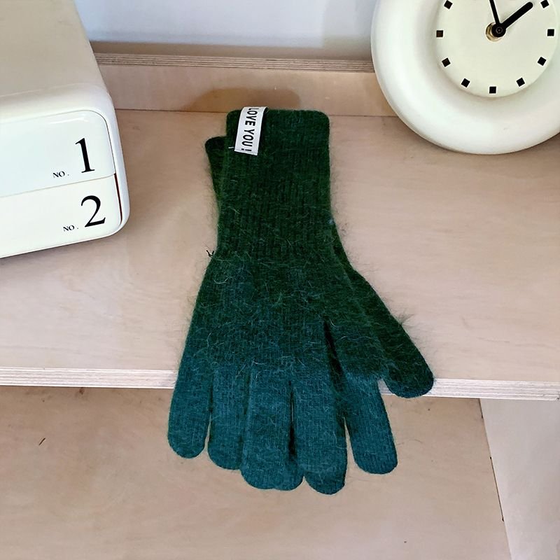Autumn Winter Women Simple Solid Color Warm Knitted Wool Gloves