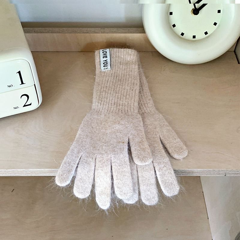 Autumn Winter Women Simple Solid Color Warm Knitted Wool Gloves