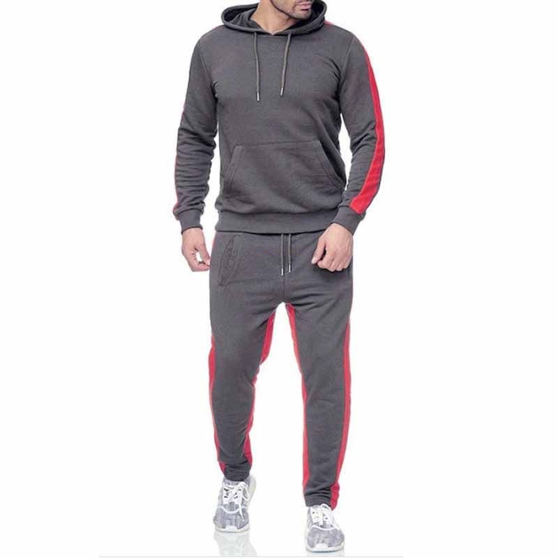 Men Autumn Fashion Leisure Sports Color Matching Long Sleeve Hoodies Trousers Sets