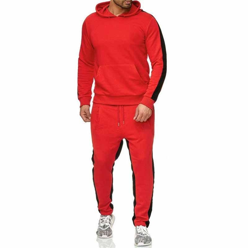 Men Autumn Fashion Leisure Sports Color Matching Long Sleeve Hoodies Trousers Sets