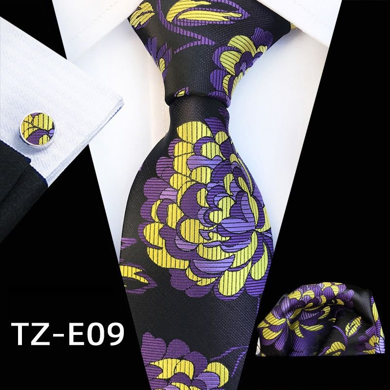 Men Vintage Paisley Flower Printed Tie Pocket Square And Cufflinks Set