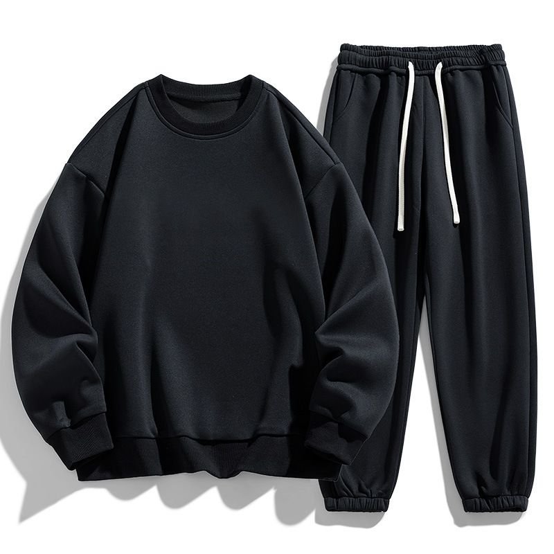 Men Spring Autumn Fashion Casual Solid Color Plus Size Long Sleeve Sweatshirts Pants Set