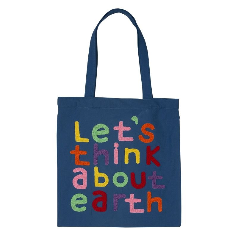 Women Simple Letter Embroidered Large Capacity Canvas Shopping Tote Bag