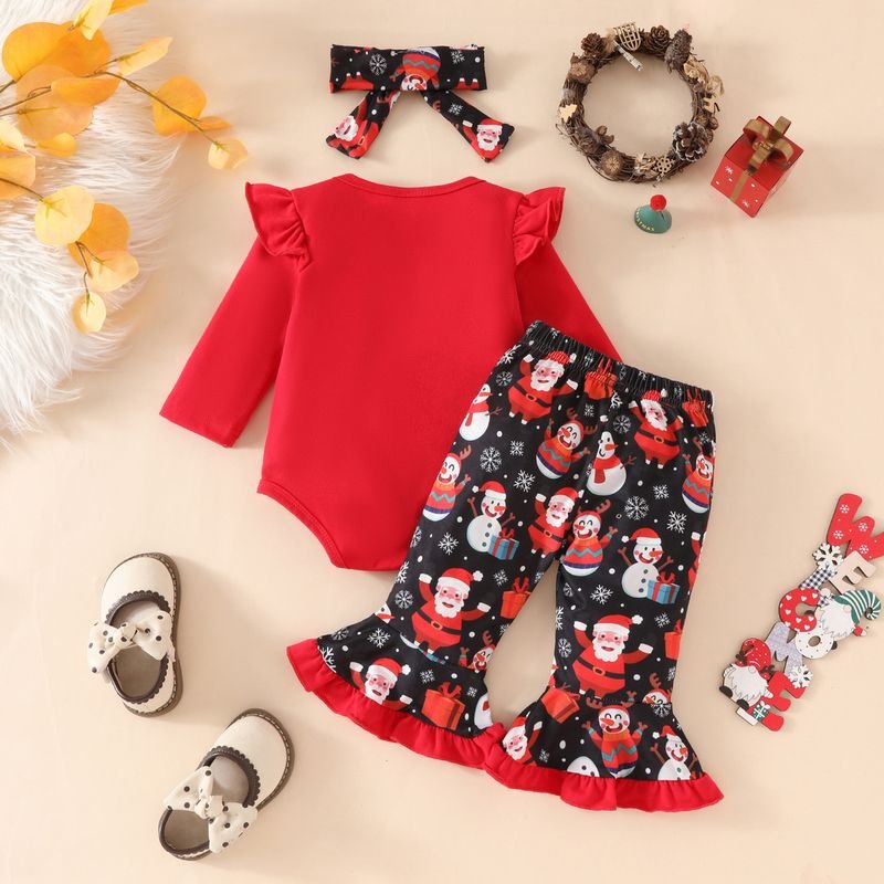 Kids Baby Girls Cute Party Christmas Alphabet Long Sleeve Romper Flare Trousers Sets