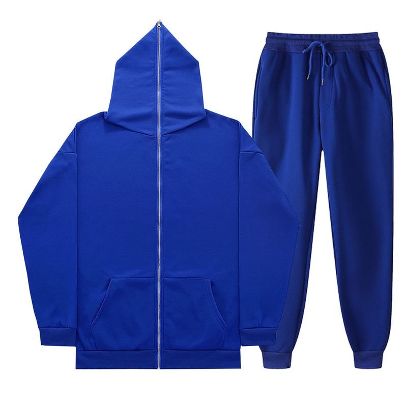 Men Autumn Winter Casual Sports Commuter Full Zipper Solid Color Long Sleeve Hoodies Trousers Sets