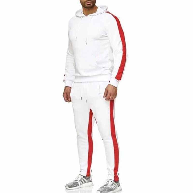 Men Autumn Fashion Leisure Sports Color Matching Long Sleeve Hoodies Trousers Sets
