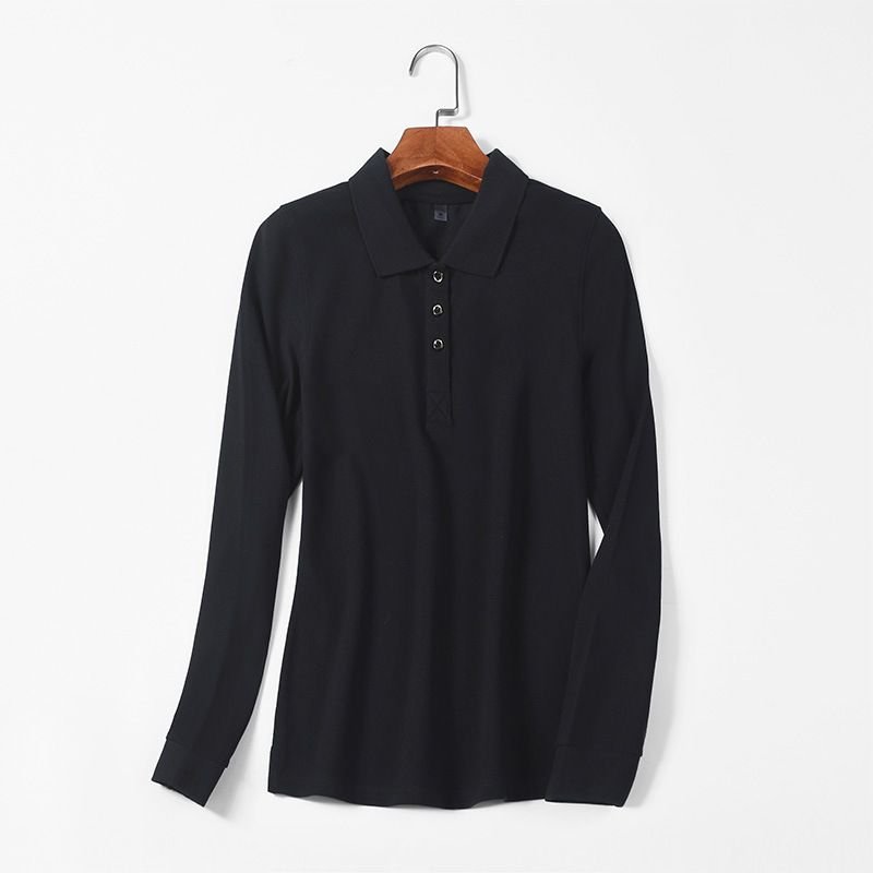 Women Casual Basic Solid Color Long-Sleeved Polo Shirt Custom