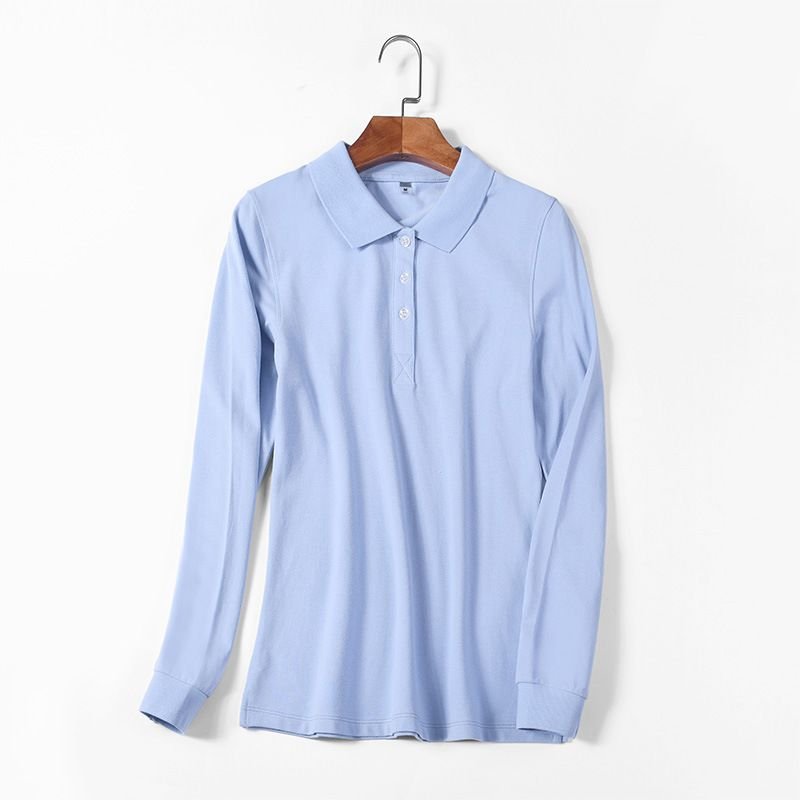 Women Casual Basic Solid Color Long-Sleeved Polo Shirt Custom