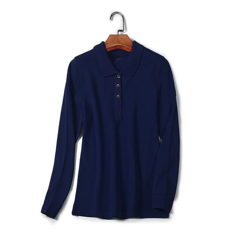 Women Casual Basic Solid Color Long-Sleeved Polo Shirt Custom