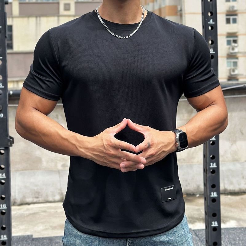 Men Casual Basic Sport Solid Color Short Sleeve Round Neck T-Shirt