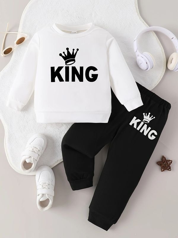 Kids Baby Boys Casual Cute Alphabet Print Long Sleeve Sweatshirts Trousers Sets