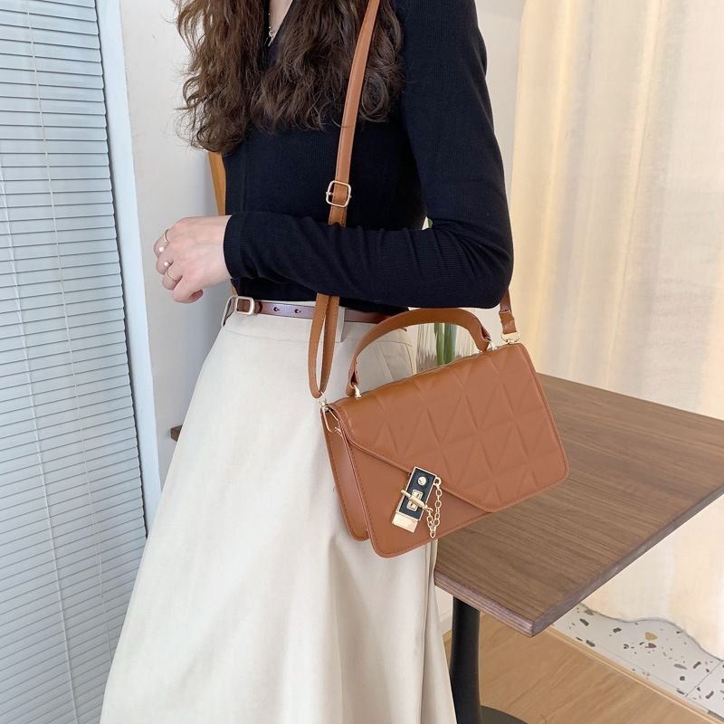 Women Rhombus Lattice Solid Color Crossbody Bag