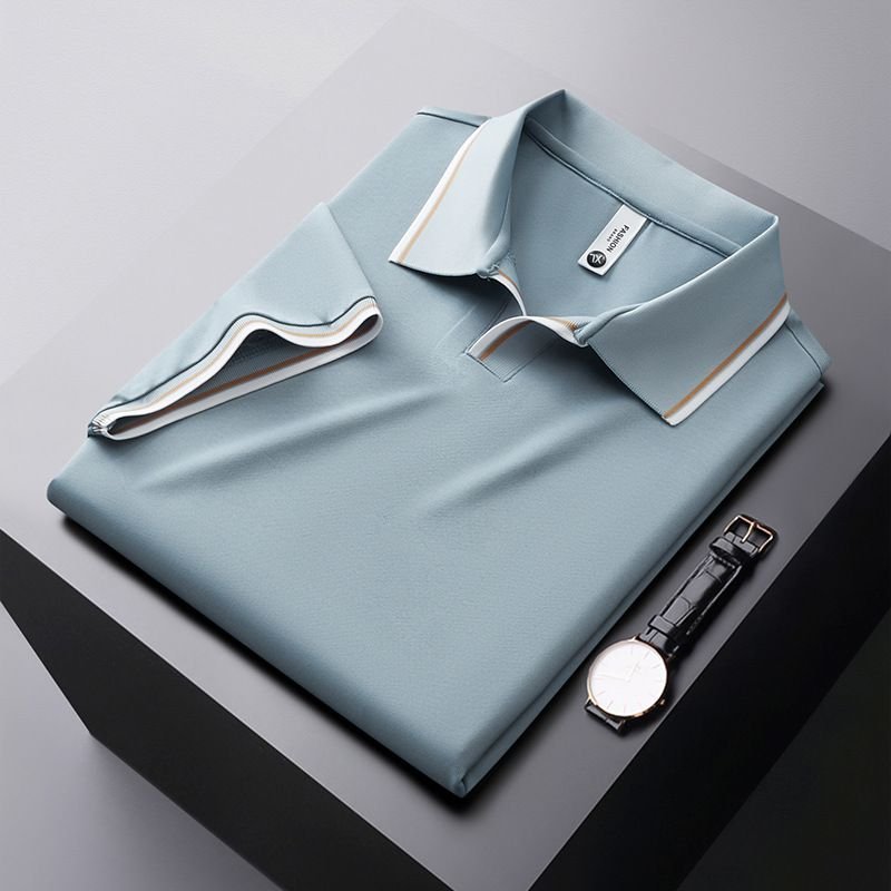 Men Summer High-End Silk Blended Short-Sleeved V Neck Polo Shirt Custom
