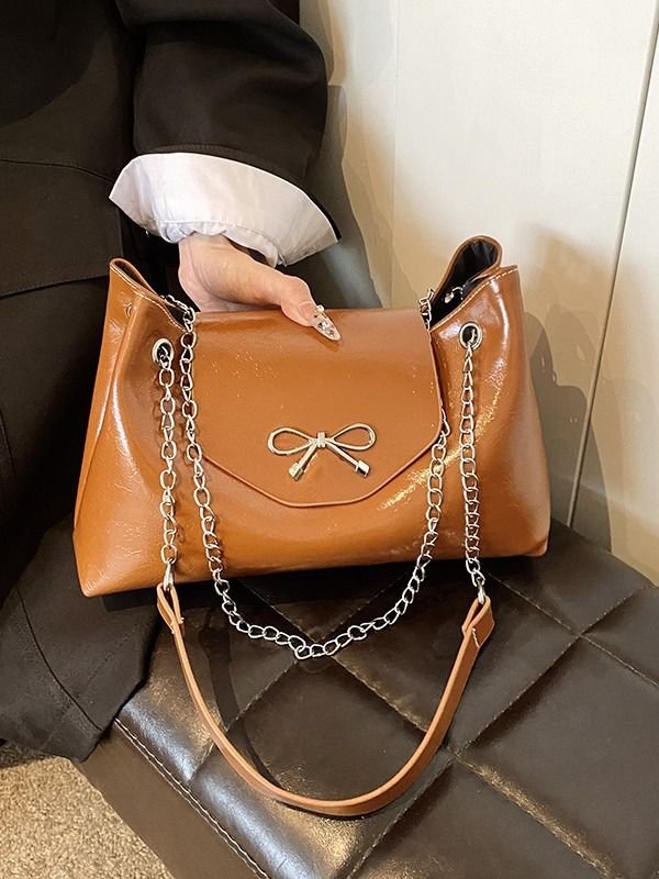 Women Elegant Solid Color Bow Shoulder Bag