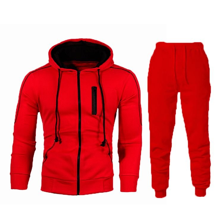 Men Casual Sports Color Matching Plus Size Long Sleeve Hoodies Trousers Sets