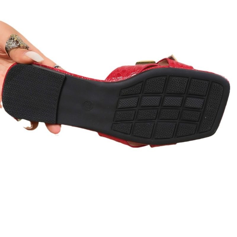 Plus Size Casual Women Flat Bottom Metal Decor Square Toe Flat Pu Leather Slippers