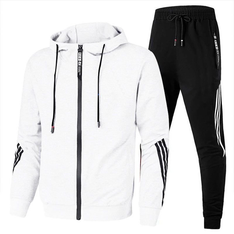 Men Casual Zip Hooded Long Sleeve Jacket And Pants Two Piece Set