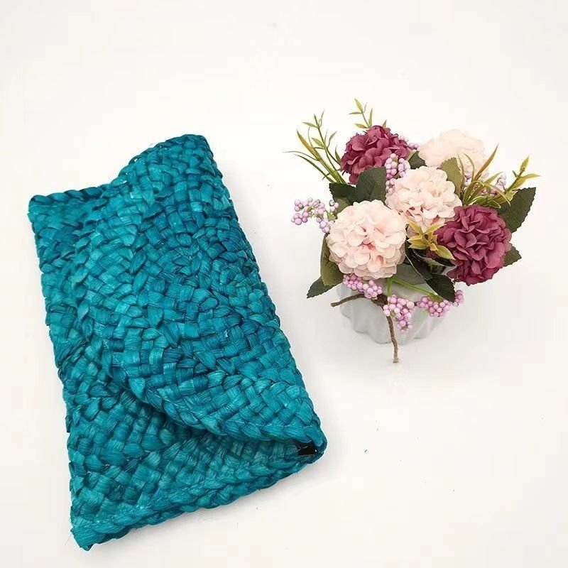 Women Pastoral Woven Design Straw Purse Clutch Bag
