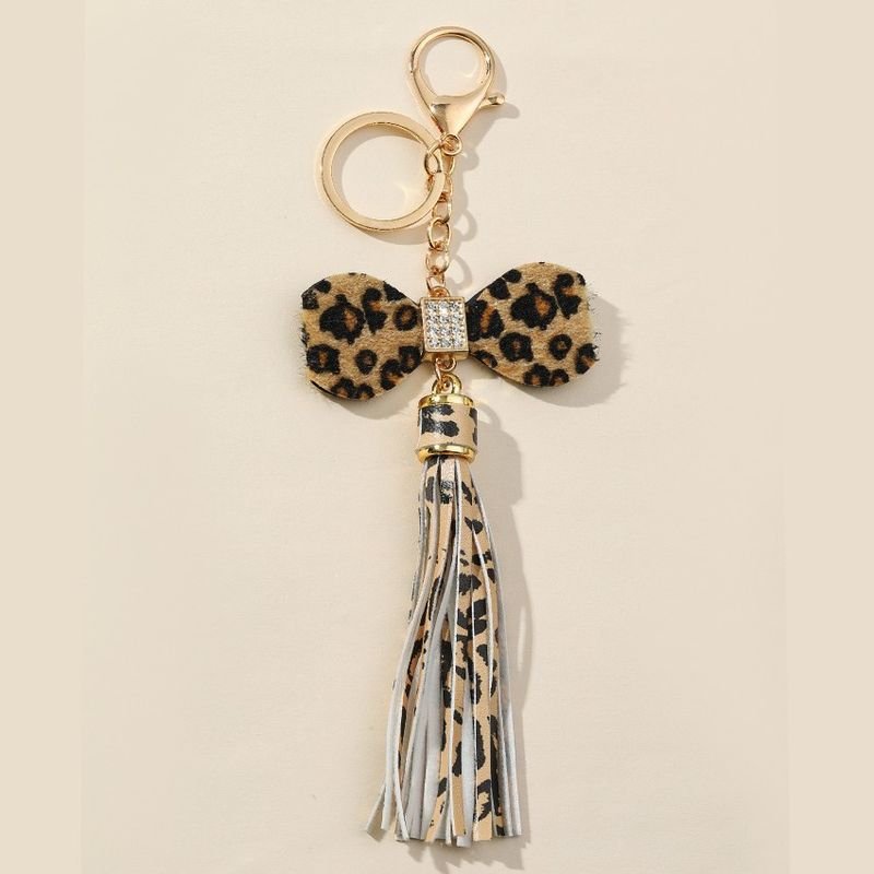Fashion Leopard Bow Tassel Keychain