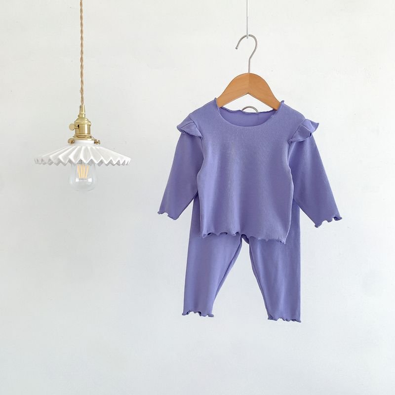 Kids Baby Girls Casual Cute Solid Color Rib-Knit Long Sleeve Top Trousers Sets