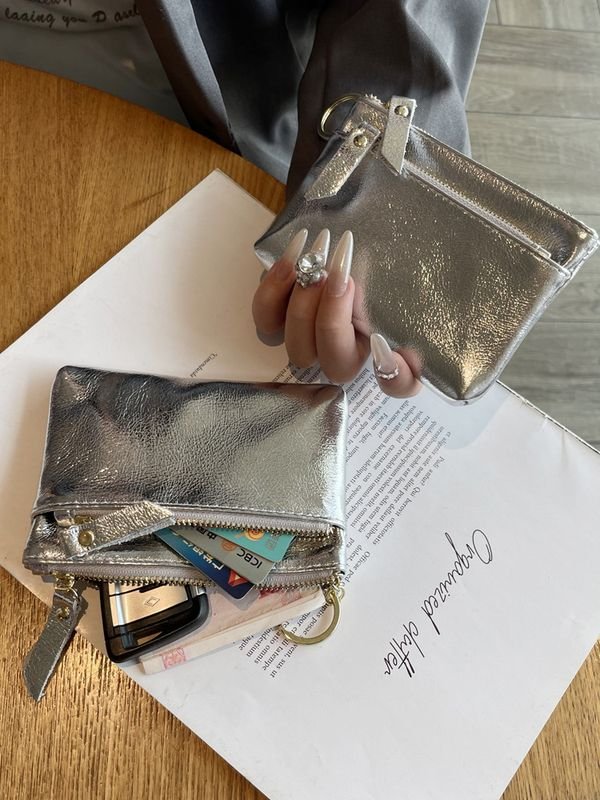 Women Fashion Simple Mini Crack Zipper Leather Purses