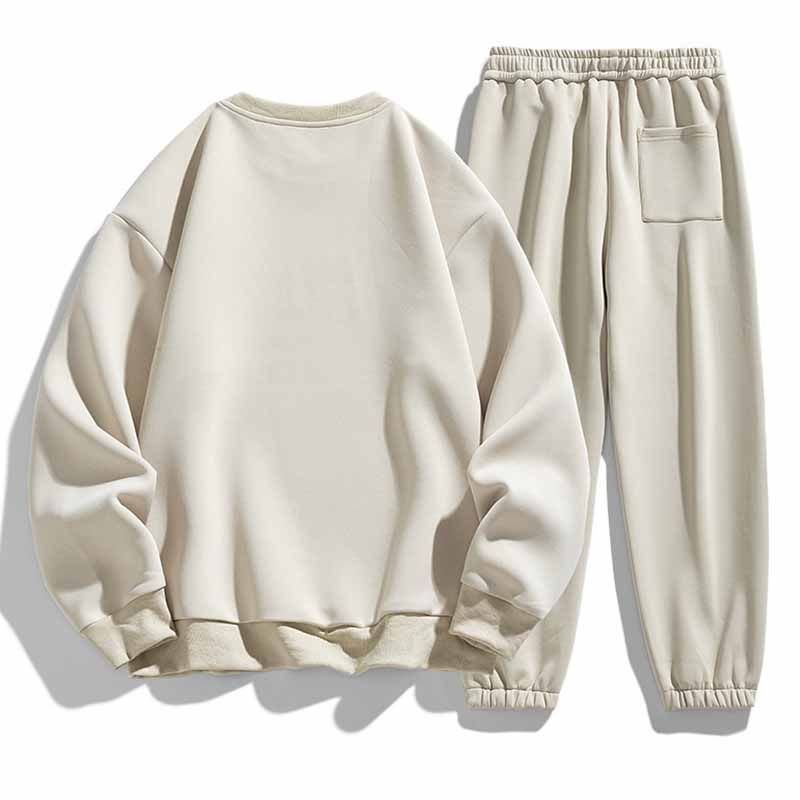 Men Spring Autumn Fashion Casual Solid Color Plus Size Long Sleeve Sweatshirts Pants Set