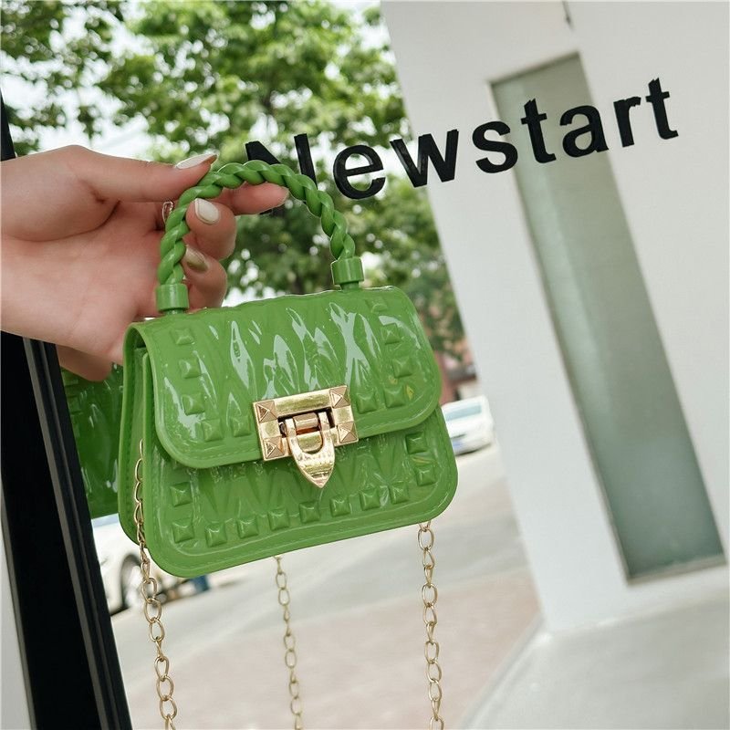 Women Fashion Solid Color Mini Lock Chain Crossbody Bag
