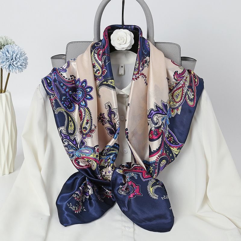 Women Fashionable Simple Cashew Nutted Shadin Square Silk Scarf