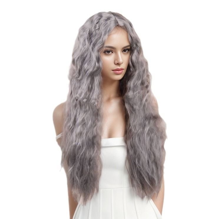 Women Fashion Grey Long Curly Hair Wig