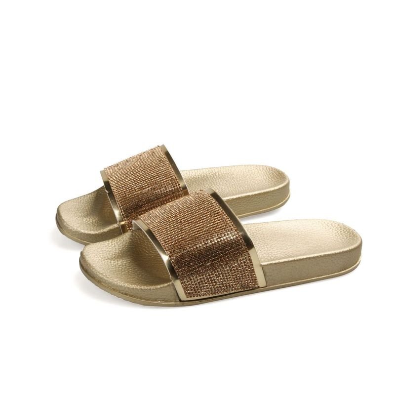 Women Fashion Rhinestone Flat Slippers