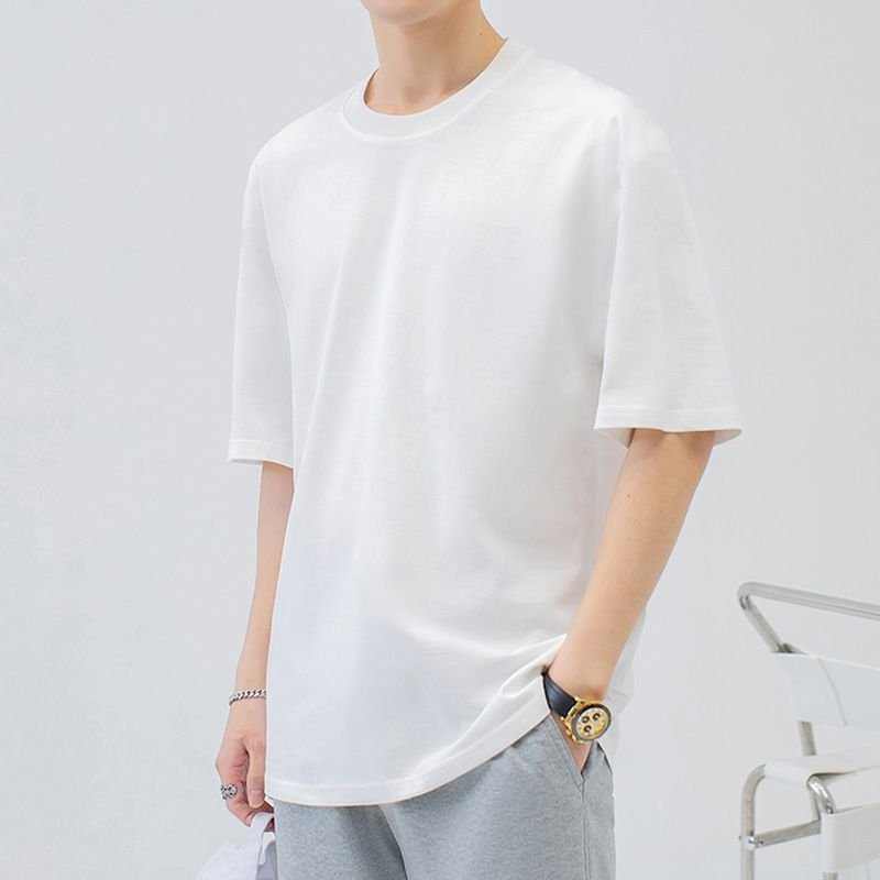 Men Fashion Casual Basic Solid Color Plus Size Short Sleeve Round Neck T-Shirt
